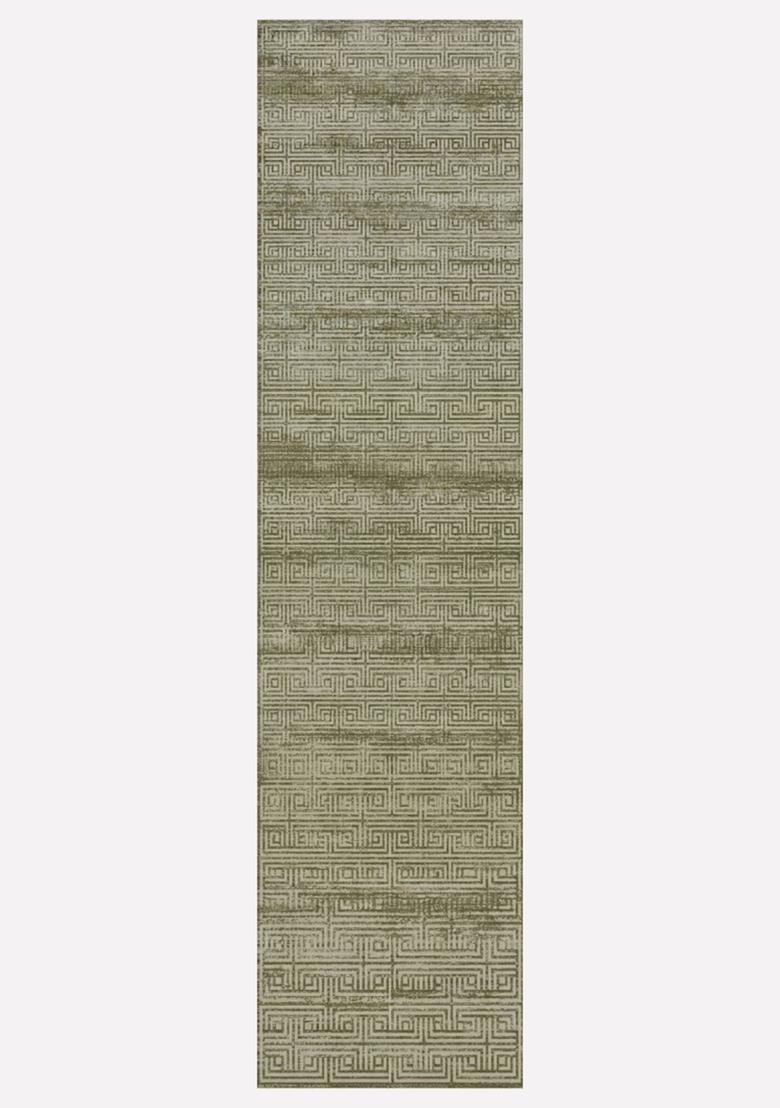 Saffron Rugs Wool Tufted Machine Washable Runner | Water Repellent Non Slip | Olive Green Contemporary Geometric for Kitchen Bedroom Living Room Hallway - Indya