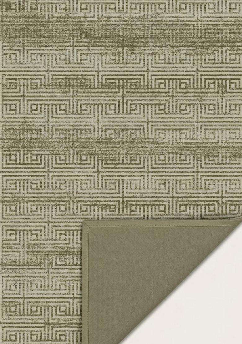 Washable Rugs Wool Blend Area Rug | Olive Green Contemporary Geometric Non Slip Carpet For Kitchen - Indya