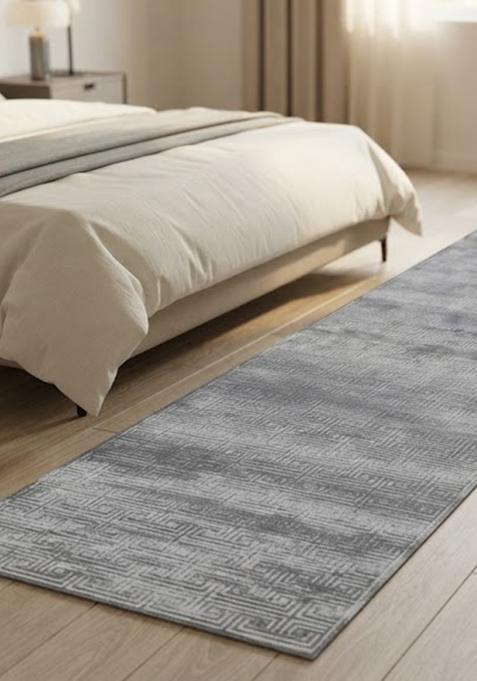 Saffron Rugs Wool Tufted Machine Washable Runner | Water Repellent Non Slip | Grey Contemporary Geometric for Kitchen Bedroom Living Room Hallway