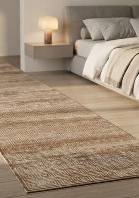 Saffron Rugs Wool Tufted Machine Washable Runner | Water Repellent Non Slip | Tan Beige Contemporary Geometric for Kitchen Bedroom Living Room Hallway