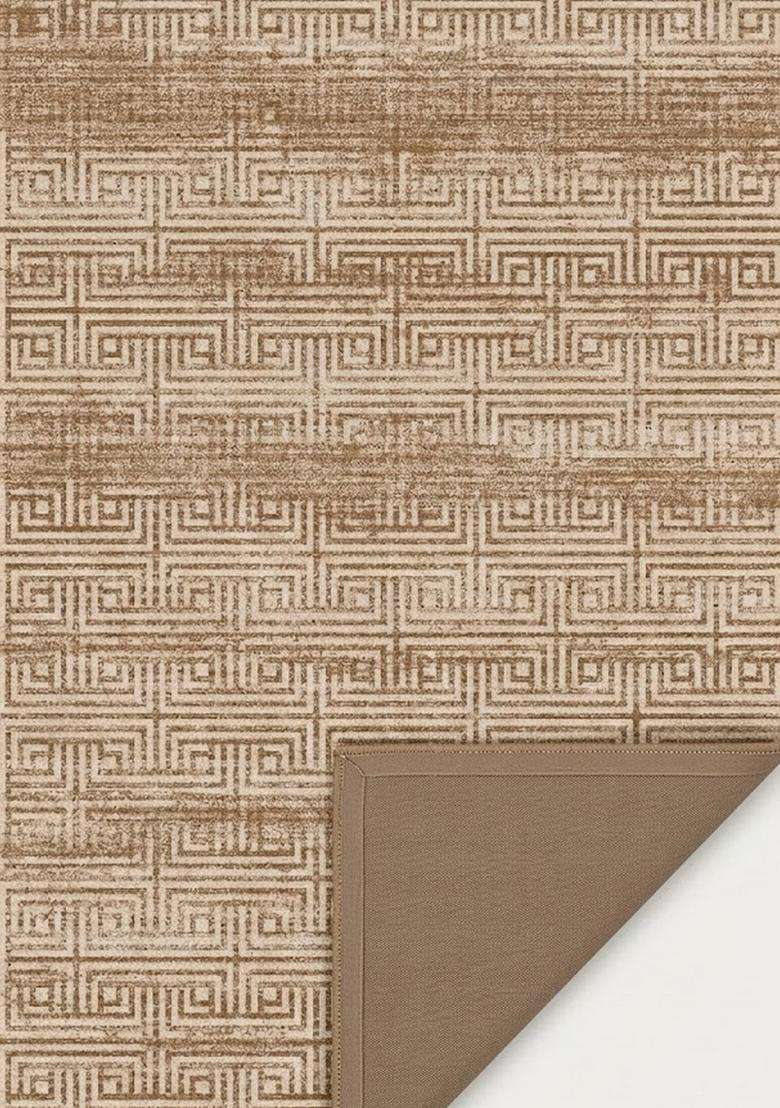 Washable Rugs Wool Blend Area Rug | Tan Beige Contemporary Geometric Non Slip Carpet For Kitchen - Indya