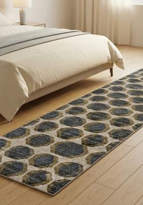 Saffron Rugs Wool Tufted Machine Washable Runner | Water Repellent Non Slip | Blue Grey Olive Contemporary Geometric for Kitchen Bedroom Living Room Hallway