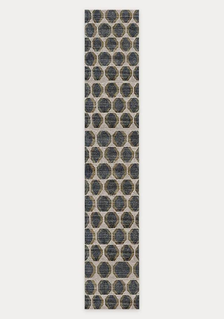 Washable Rugs Wool Blend Area Rug | Blue Grey Olive Contemporary Geometric Non Slip Carpet For Kitchen - Indya