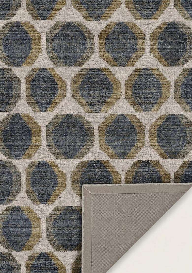 Saffron Rugs Wool Flat Woven Machine Washable Runner Non Slip | Blue Grey Olive Contemporary Geometric for Kitchen Bedroom Living Room Hallway - Indya