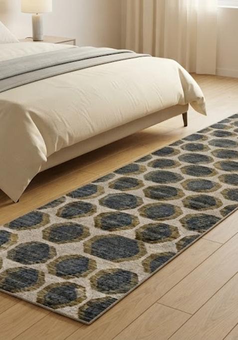 Saffron Rugs Wool Tufted Machine Washable Runner | Water Repellent Non Slip | Blue Grey Olive Contemporary Geometric for Kitchen Bedroom Living Room Hallway
