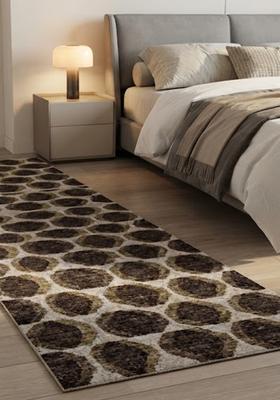 Saffron Rugs Wool Tufted Machine Washable Runner | Water Repellent Non Slip | Dark Brown Beige Contemporary Geometric for Kitchen Bedroom Living Room Hallway