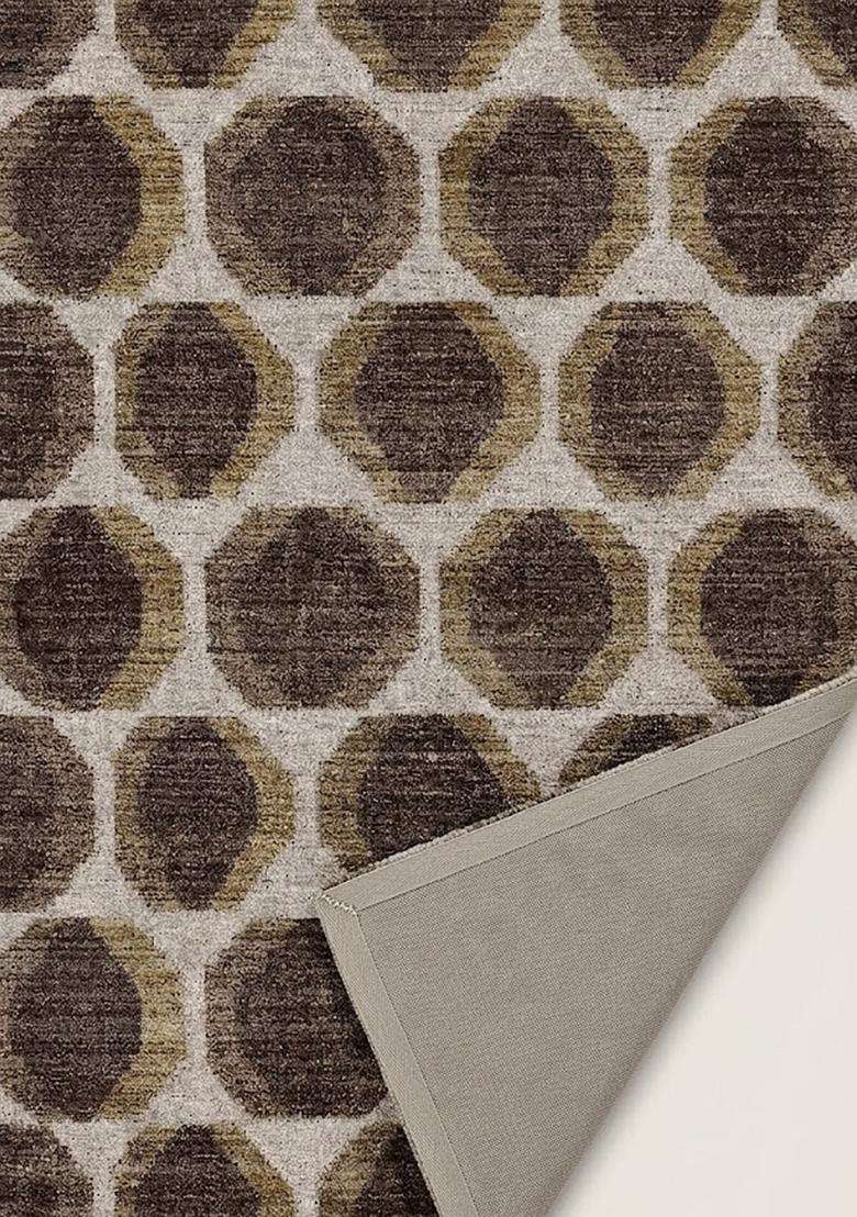 Washable Rugs Wool Blend Area Rug | Dark Brown Beige Contemporary Geometric Non Slip Carpet For Kitchen - Indya