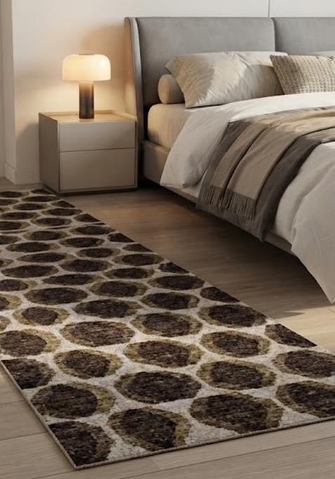 Saffron Rugs Wool Tufted Machine Washable Runner | Water Repellent Non Slip | Dark Brown Beige Contemporary Geometric for Kitchen Bedroom Living Room Hallway