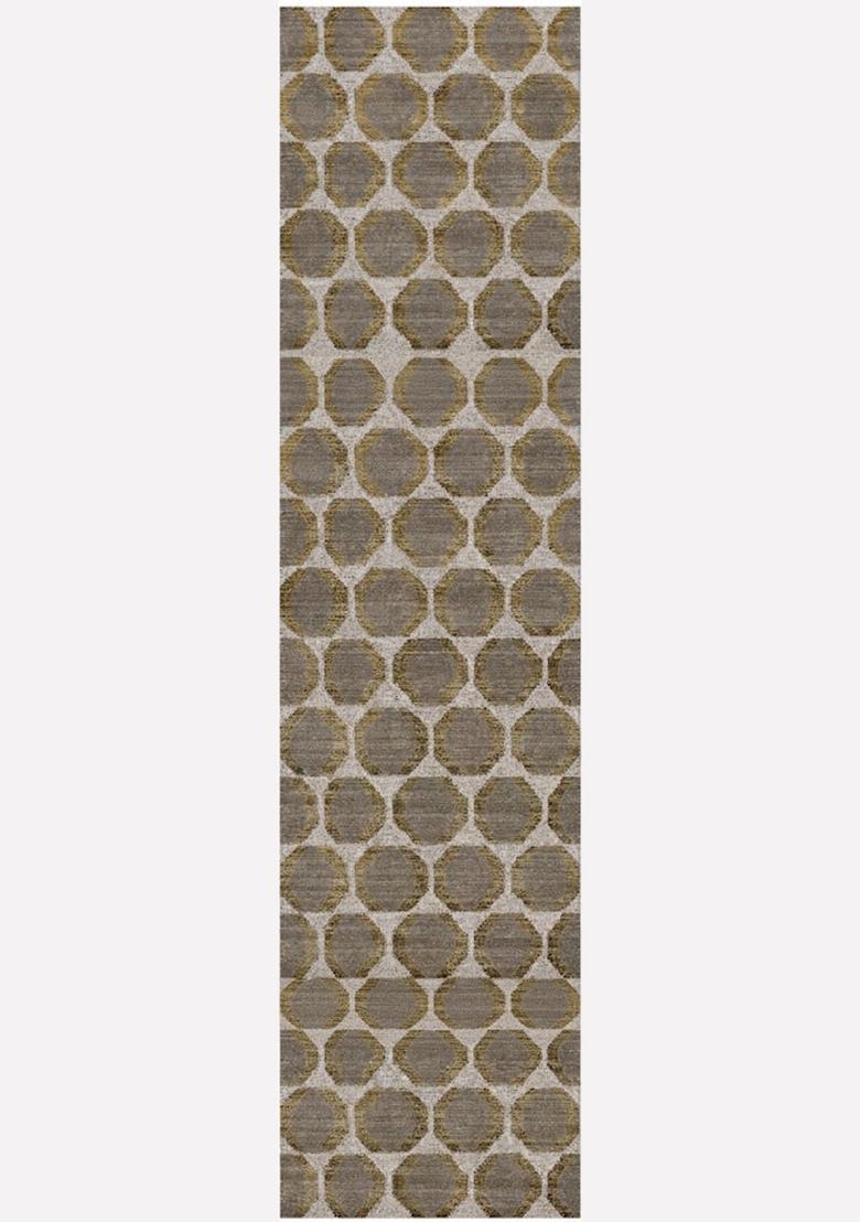 Saffron Rugs Wool Tufted Machine Washable Runner | Water Repellent Non Slip | Grey Gold Contemporary Geometric for Kitchen Bedroom Living Room Hallway - Indya