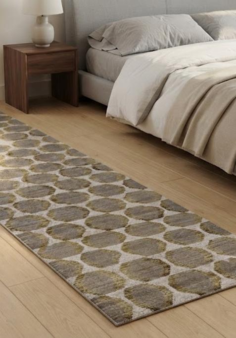 Saffron Rugs Wool Tufted Machine Washable Runner | Water Repellent Non Slip | Grey Gold Contemporary Geometric for Kitchen Bedroom Living Room Hallway