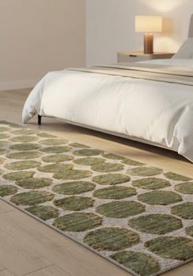 Saffron Rugs Wool Tufted Machine Washable Runner | Water Repellent Non Slip | Sage Green Contemporary Geometric for Kitchen Bedroom Living Room Hallway