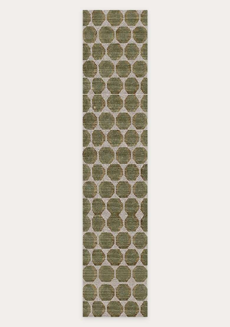 Washable Rugs Wool Blend Area Rug | Sage Green Contemporary Geometric Non Slip Carpet For Kitchen - Indya