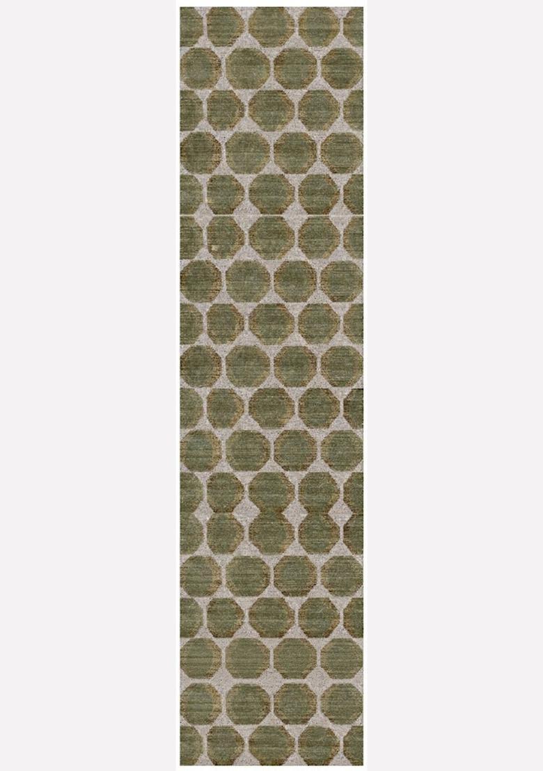 Saffron Rugs Wool Tufted Machine Washable Runner | Water Repellent Non Slip | Sage Green Contemporary Geometric for Kitchen Bedroom Living Room Hallway - Indya