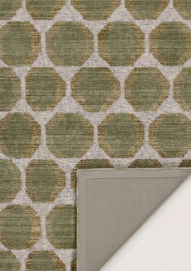 Washable Rugs Wool Blend Area Rug | Sage Green Contemporary Geometric Non Slip Carpet For Kitchen - Indya