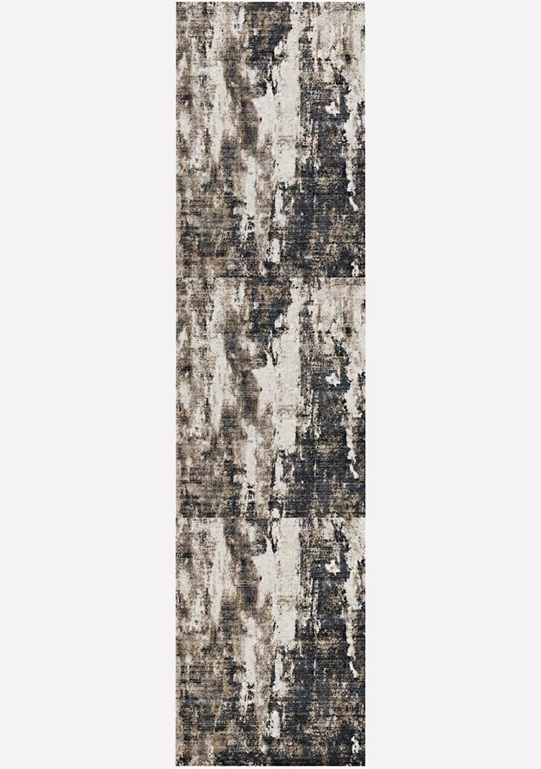 Saffron Rugs Wool Tufted Machine Washable Runner | Water Repellent Non Slip | Charcoal Grey Multi Contemporary Marble for Kitchen Bedroom Living Room Hallway - Indya