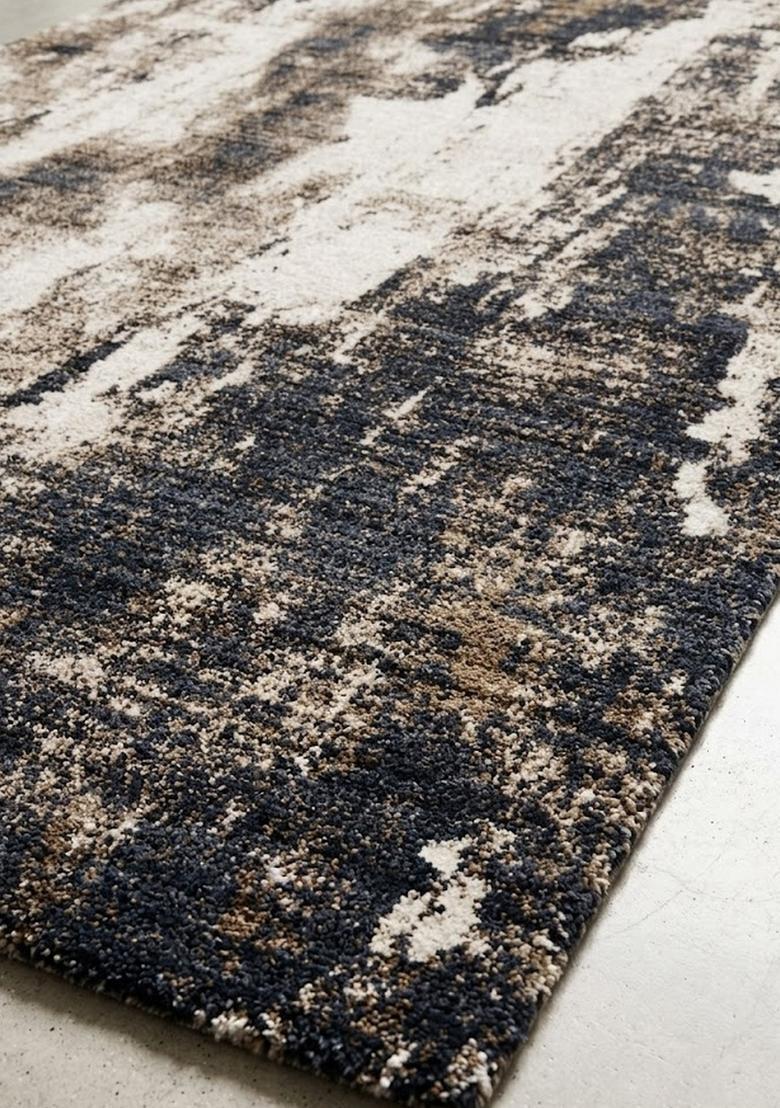 Saffron Rugs Wool Tufted Machine Washable Runner | Water Repellent Non Slip | Charcoal Grey Multi Contemporary Marble for Kitchen Bedroom Living Room Hallway - Indya