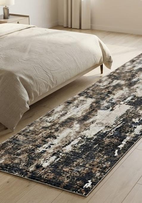 Saffron Rugs Wool Tufted Machine Washable Runner | Water Repellent Non Slip | Charcoal Grey Multi Contemporary Marble for Kitchen Bedroom Living Room Hallway