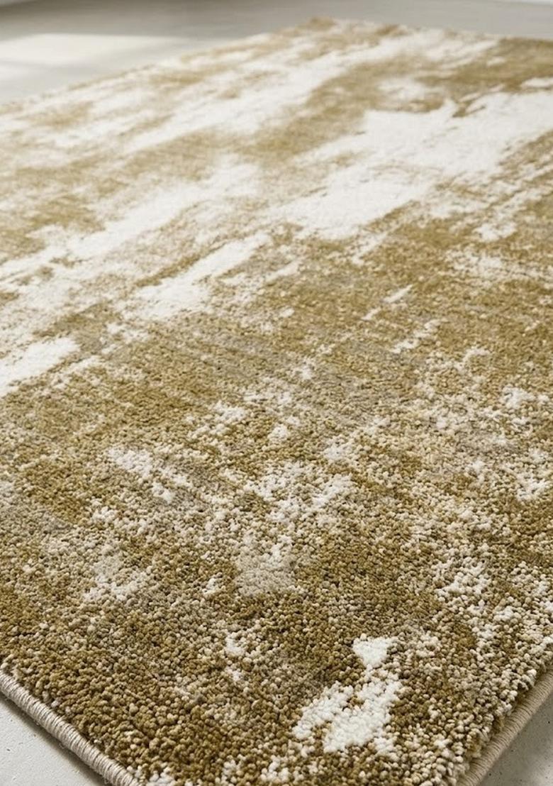 Saffron Rugs Wool Tufted Machine Washable Runner | Water Repellent Non Slip | Olive Gold Contemporary Marble for Kitchen Bedroom Living Room Hallway - Indya