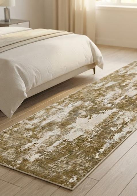 Saffron Rugs Wool Tufted Machine Washable Runner | Water Repellent Non Slip | Olive Gold Contemporary Marble for Kitchen Bedroom Living Room Hallway