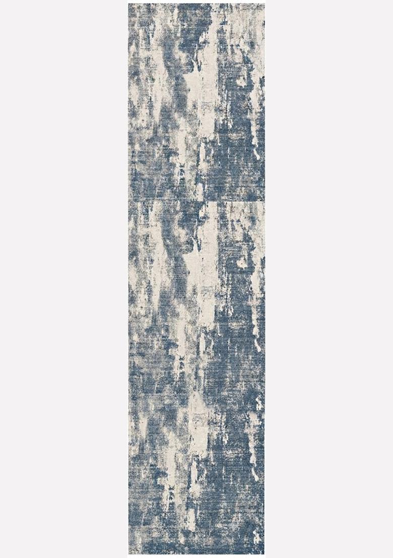 Saffron Rugs Wool Tufted Machine Washable Runner | Water Repellent Non Slip | Blue and Ivory Contemporary Marble for Kitchen Bedroom Living Room Hallway - Indya