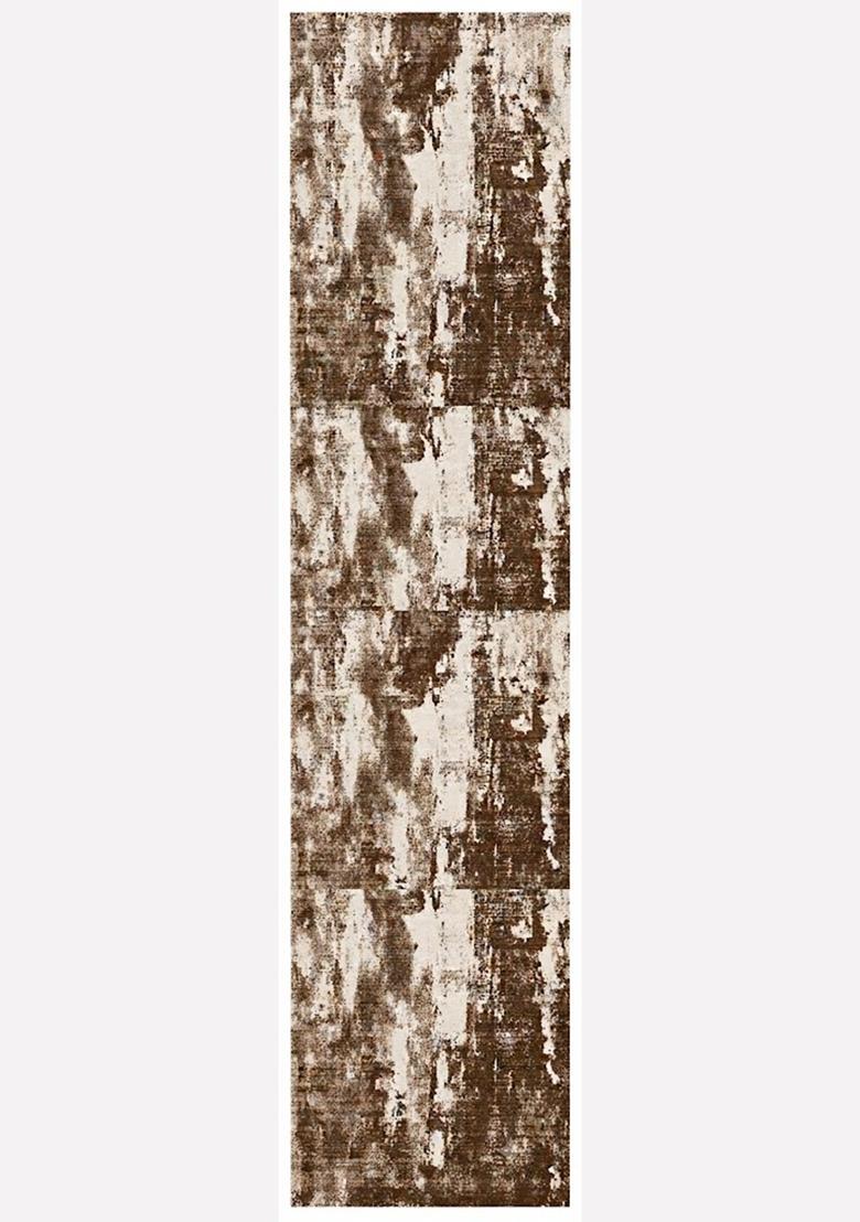 Saffron Rugs Wool Tufted Machine Washable Runner | Water Repellent Non Slip | Brown Cream Contemporary Marble for Kitchen Bedroom Living Room Hallway - Indya