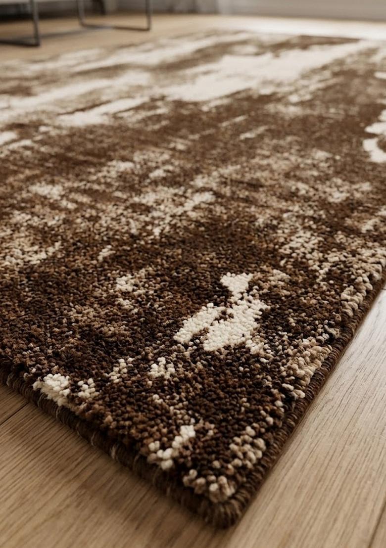 Saffron Rugs Wool Tufted Machine Washable Runner | Water Repellent Non Slip | Brown Cream Contemporary Marble for Kitchen Bedroom Living Room Hallway - Indya