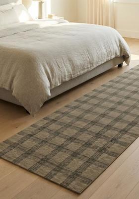Saffron Rugs Wool Tufted Machine Washable Runner | Water Repellent Non Slip | Taupe Beige Transitional Plaid for Kitchen Bedroom Living Room Hallway