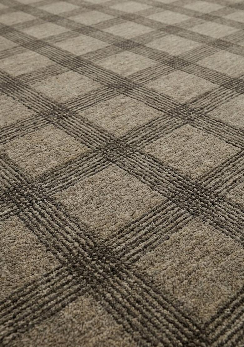 Saffron Rugs Wool Tufted Machine Washable Runner | Water Repellent Non Slip | Taupe Beige Transitional Plaid for Kitchen Bedroom Living Room Hallway - Indya