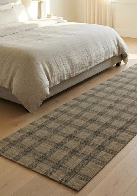 Saffron Rugs Wool Tufted Machine Washable Runner | Water Repellent Non Slip | Taupe Beige Transitional Plaid for Kitchen Bedroom Living Room Hallway