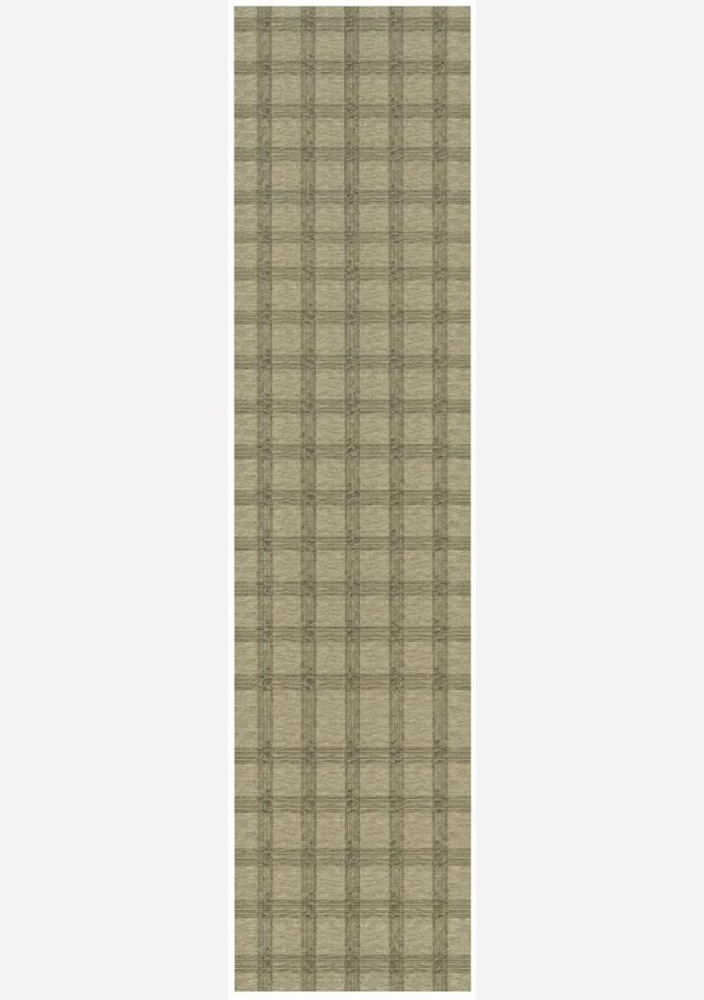 Saffron Rugs Wool Tufted Machine Washable Runner | Water Repellent Non Slip | Olive Beige Transitional Plaid for Kitchen Bedroom Living Room Hallway - Indya