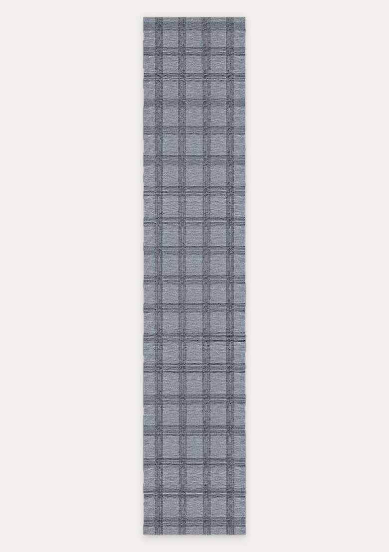 Washable Rugs Wool Blend Area Rug | Blue Grey Transitional Plaid Non Slip Carpet For Kitchen - Indya