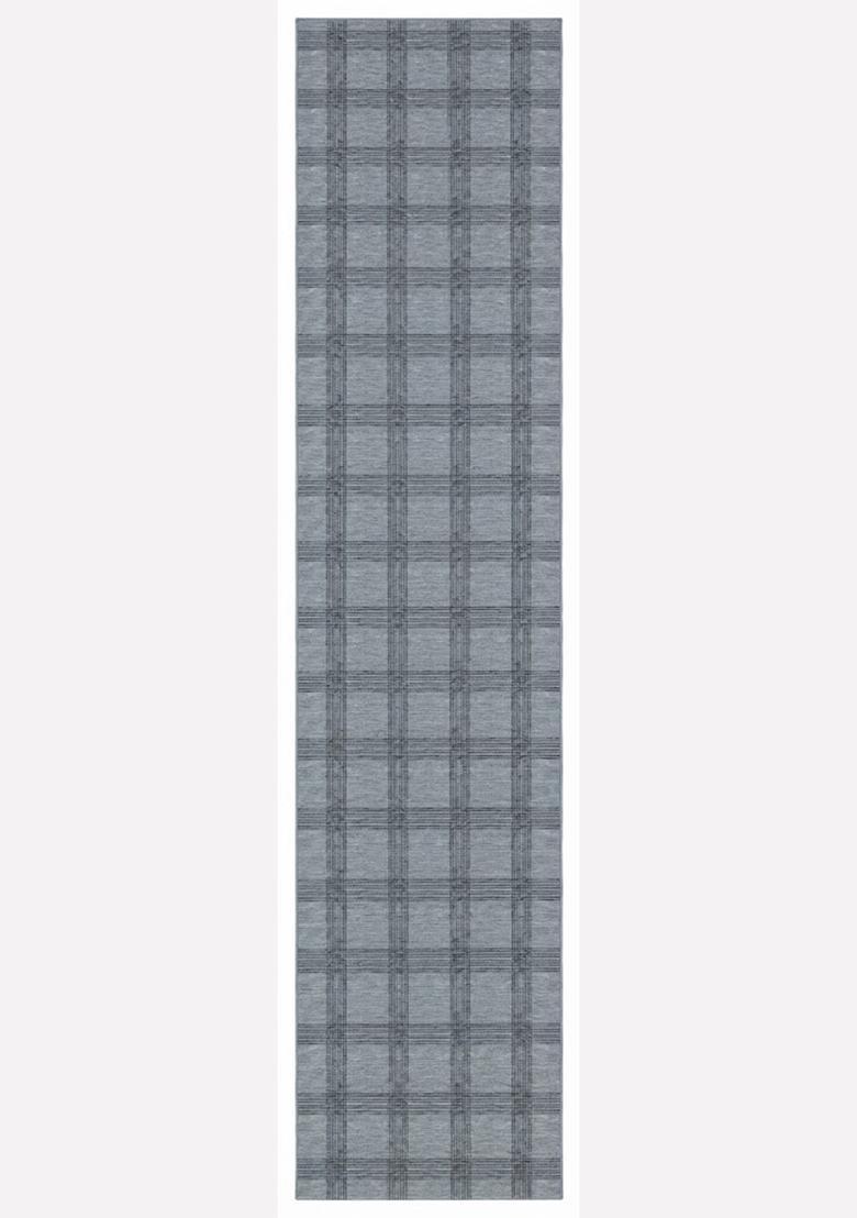 Saffron Rugs Wool Tufted Machine Washable Runner | Water Repellent Non Slip | Blue Grey Transitional Plaid for Kitchen Bedroom Living Room Hallway - Indya