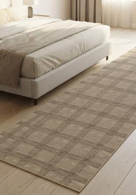 Saffron Rugs Wool Tufted Machine Washable Runner | Water Repellent Non Slip | Beige Transitional Plaid for Kitchen Bedroom Living Room Hallway