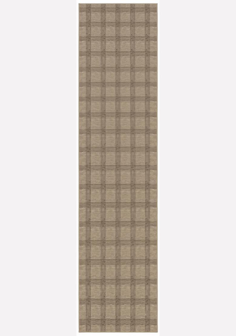 Saffron Rugs Wool Tufted Machine Washable Runner | Water Repellent Non Slip | Beige Transitional Plaid for Kitchen Bedroom Living Room Hallway - Indya