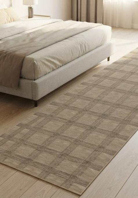 Saffron Rugs Wool Tufted Machine Washable Runner | Water Repellent Non Slip | Beige Transitional Plaid for Kitchen Bedroom Living Room Hallway