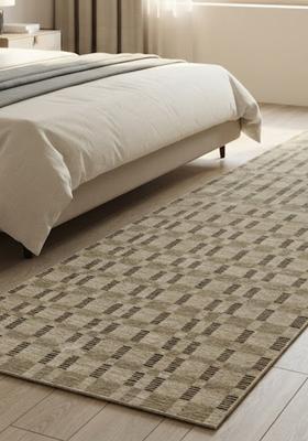 Saffron Rugs Wool Tufted Machine Washable Runner | Water Repellent Non Slip | Taupe Beige Contemporary Geometric for Kitchen Bedroom Living Room Hallway