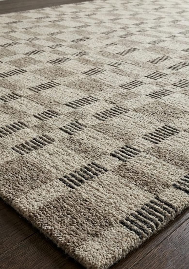 Saffron Rugs Wool Tufted Machine Washable Runner | Water Repellent Non Slip | Taupe Beige Contemporary Geometric for Kitchen Bedroom Living Room Hallway - Indya