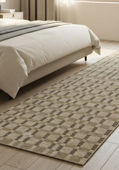 Saffron Rugs Wool Tufted Machine Washable Runner | Water Repellent Non Slip | Taupe Beige Contemporary Geometric for Kitchen Bedroom Living Room Hallway