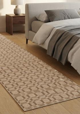 Saffron Rugs Wool Tufted Machine Washable Runner | Water Repellent Non Slip | Beige Contemporary Geometric for Kitchen Bedroom Living Room Hallway