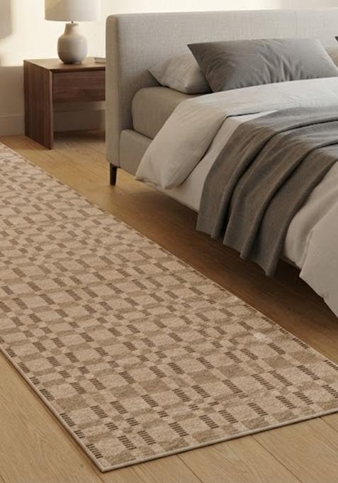 Saffron Rugs Wool Tufted Machine Washable Runner | Water Repellent Non Slip | Beige Contemporary Geometric for Kitchen Bedroom Living Room Hallway