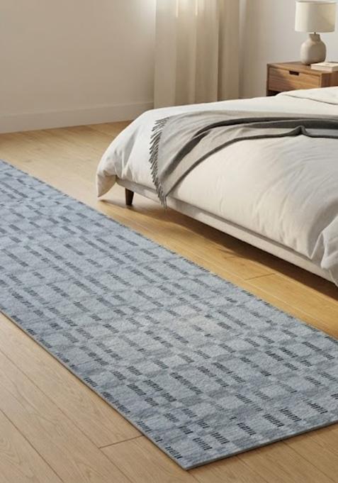 Saffron Rugs Wool Tufted Machine Washable Runner | Water Repellent Non Slip | Light Grey Contemporary Geometric for Kitchen Bedroom Living Room Hallway