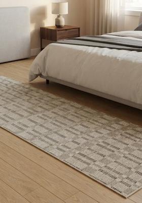 Saffron Rugs Wool Tufted Machine Washable Runner | Water Repellent Non Slip | Grey Contemporary Geometric for Kitchen Bedroom Living Room Hallway