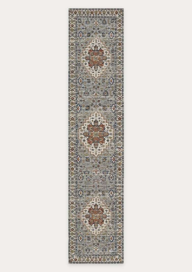 Saffron Rugs Wool Flat Woven Machine Washable Runner Non Slip | Blue Grey Oriental Geometric for Kitchen Bedroom Living Room Hallway - Indya
