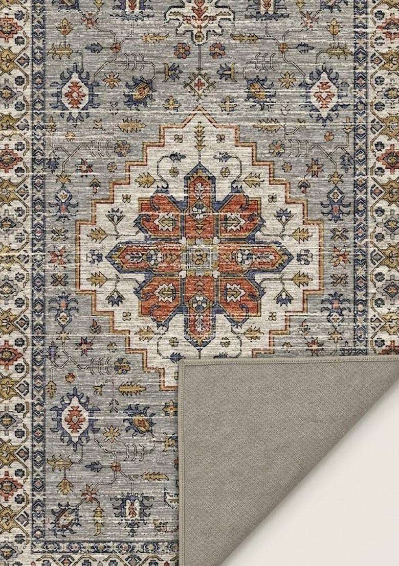 Saffron Rugs Wool Flat Woven Machine Washable Runner Non Slip | Blue Grey Oriental Geometric for Kitchen Bedroom Living Room Hallway - Indya