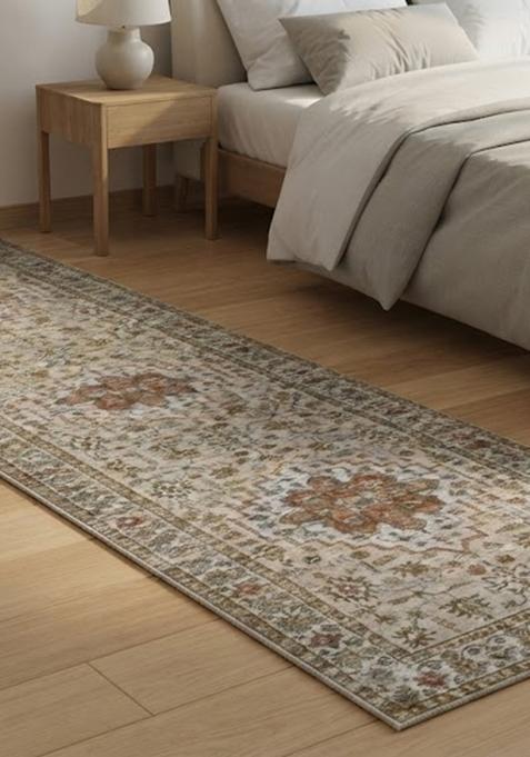 Saffron Rugs Wool Tufted Machine Washable Runner | Water Repellent Non Slip | Beige Oriental Geometric for Kitchen Bedroom Living Room Hallway