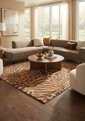 Saffron Rugs Hand-Tufted 80% Wool Rectangular Rug | Golden Brown | Cotton Backing | Contemporary Animal Print