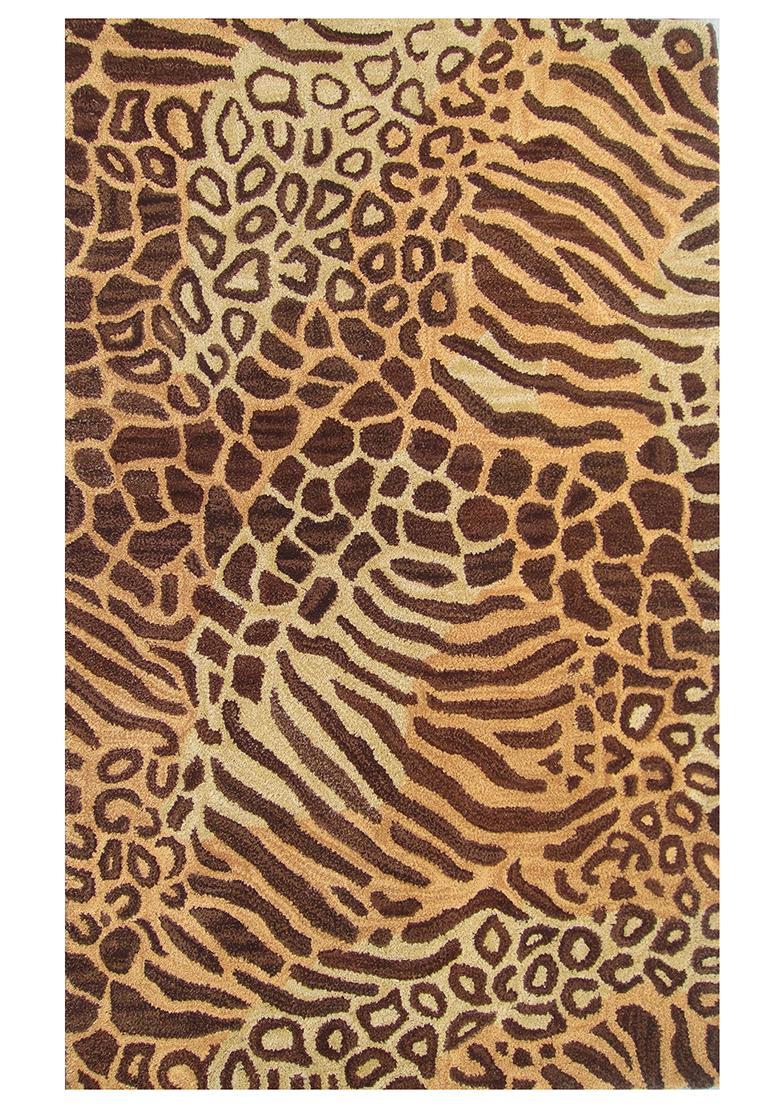Saffron Rugs Hand-Tufted 80% Wool Rectangular Rug | Golden Brown | Cotton Backing | Contemporary Animal Print - Indya