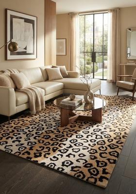 Saffron Rugs Hand-Tufted 80% Wool Rectangular Rug | Tan Brown | Cotton Backing | Bohemian Animal Print