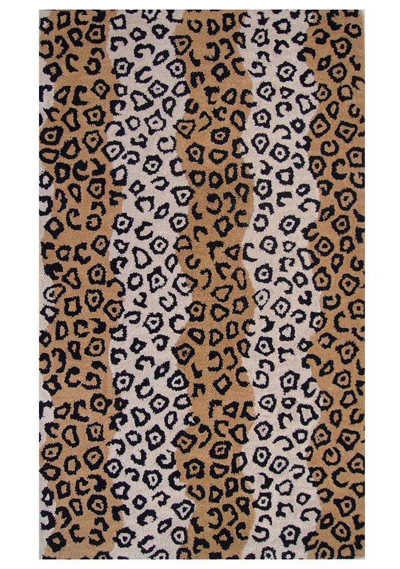 Saffron Rugs Hand-Tufted 80% Wool Rectangular Rug | Tan Brown | Cotton Backing | Bohemian Animal Print - Indya