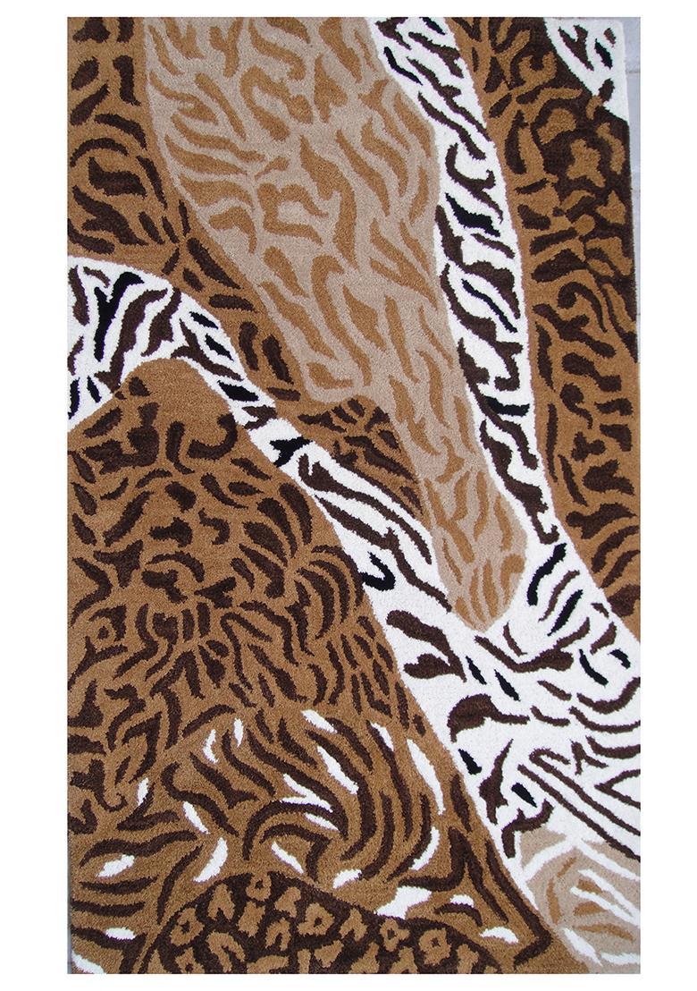 Saffron Rugs Hand-Tufted 80% Wool Rectangular Rug | Brown Black White | Cotton Backing | Glam Animal Print - Indya